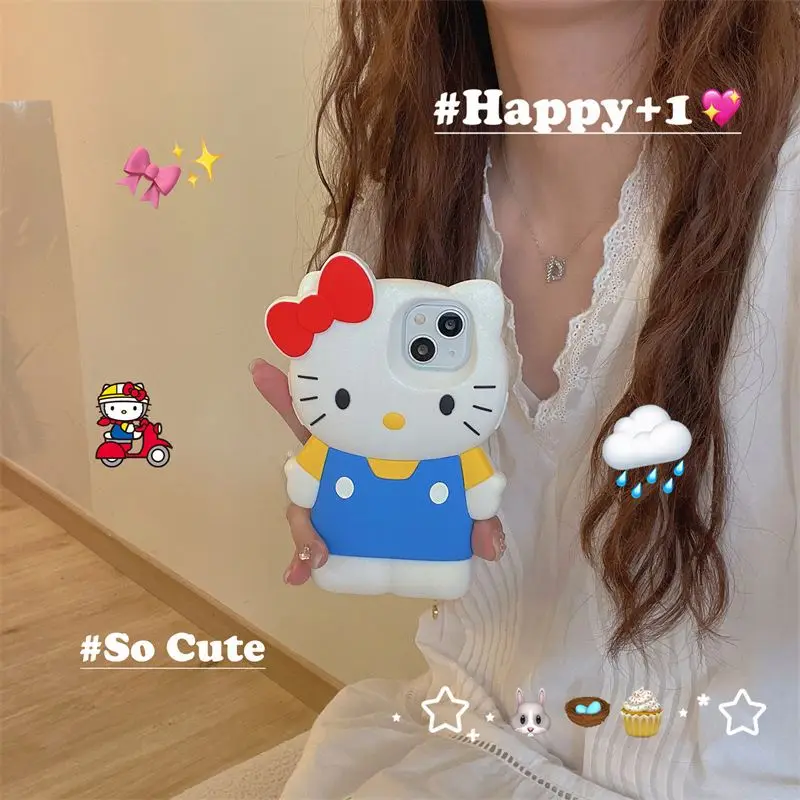 SS 3D Cartoon Black Swimming Ring KT Phone Case for IPhone 14 13 12 11 Pro Max 14 Pro Silica Gel Soft Back Cover wholesale
