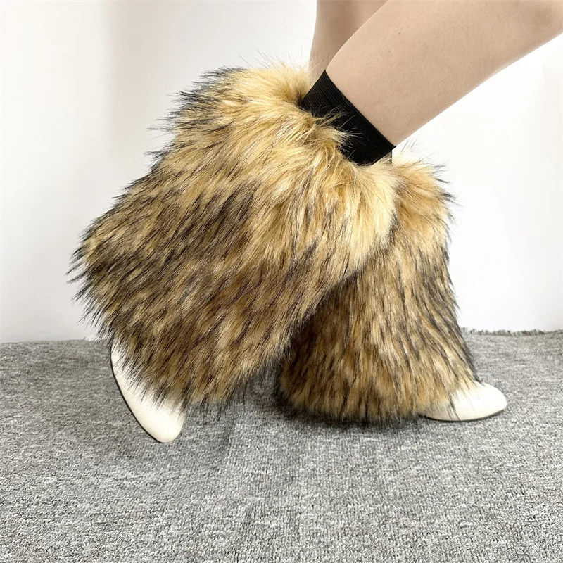IDOIT Winter Women Fur Stockings Ladies Warm Faux Fur Ankle Socks Stockings Female Knee High Long Plush Cotton Fluffy Fur Socks
