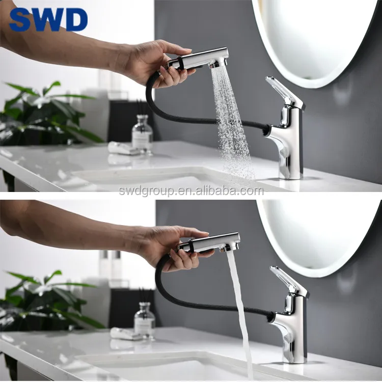 Bathroom Matte Black Chrom Basin Cold Hot Mixer Tap Single Handle Bathroom Faucet Pull Out Black