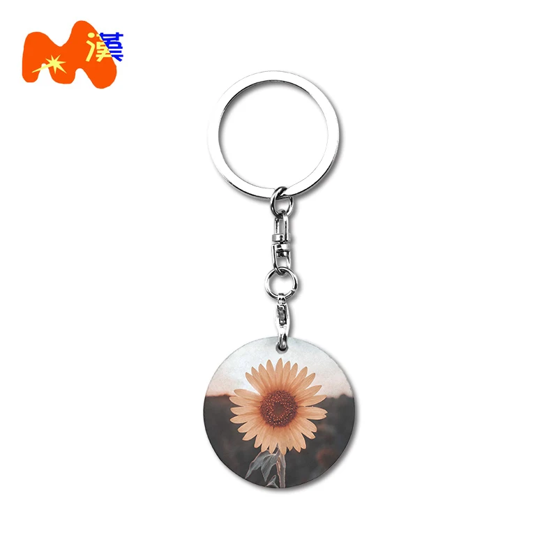 Wooden Crafts Wholesale High Quality Blank Round Diy Printed Gift Customized mdf Sublimation Keychain