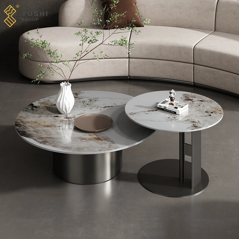 Yushi Group Metal two coffee table set with gold stainless steel frame marble top modern living room center table furniture