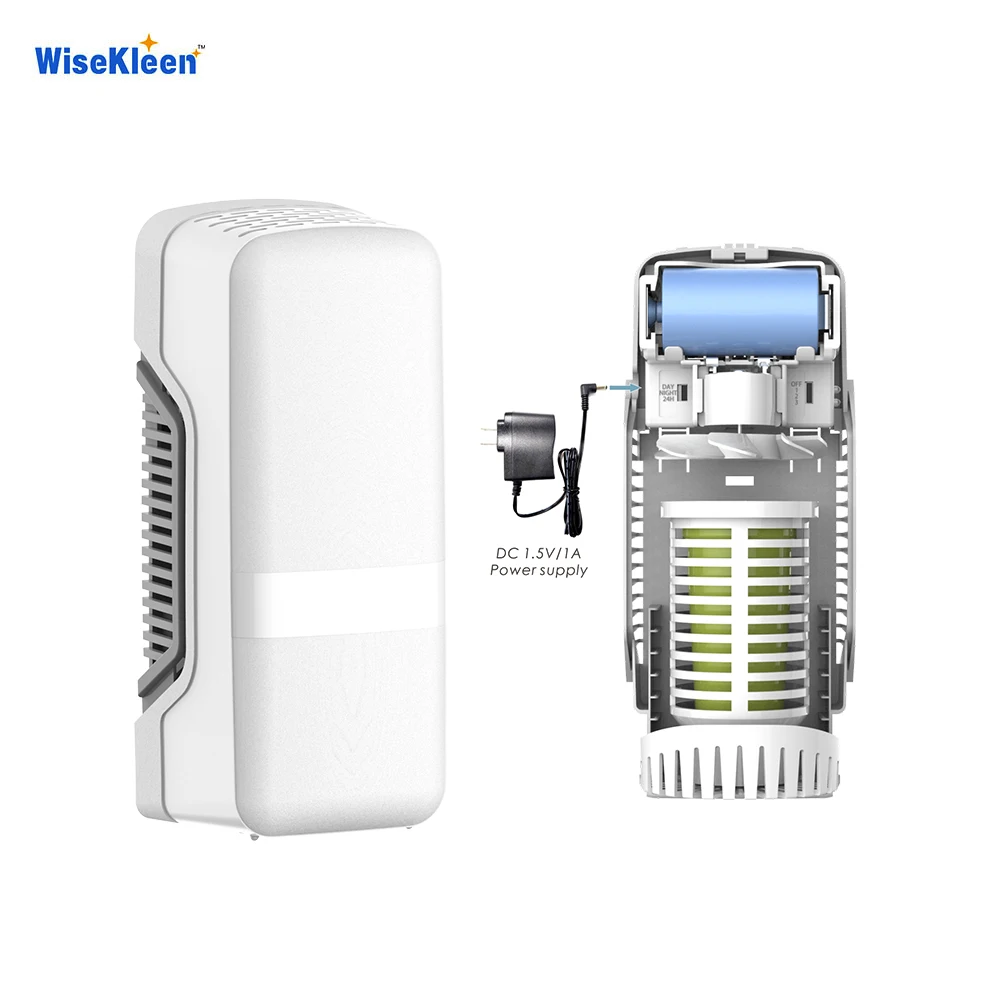 Wisekleen Manufacturer Wall Mount Plastic Bathroom Fan Air Freshener Liquid Refillable Dispenser air freshener dispenser