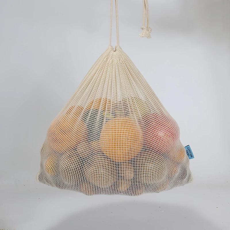 
Reliable quality eco friendly organic cotton mesh net bag Vegetable fruit drawstring bag 