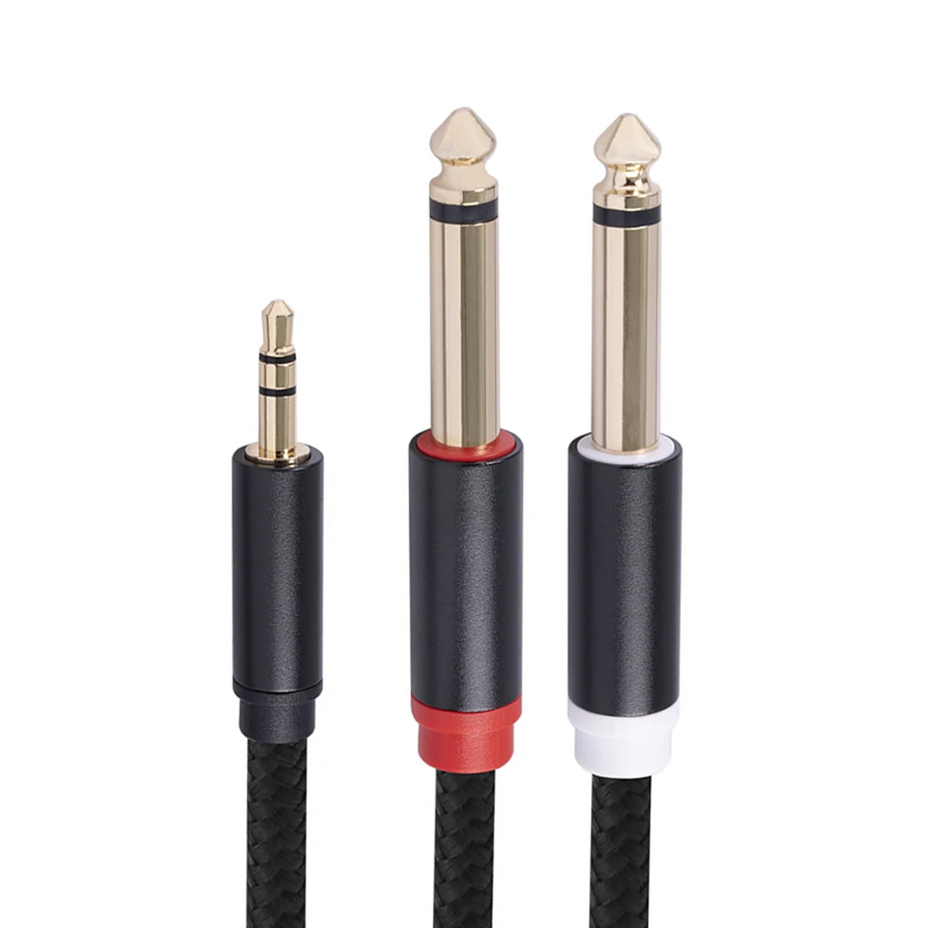 Speaker Audio Cable 3.5mm To Double 6.35mm Aux Cable 2 Mono 6.5 Jack To 3.5 Male For Phone To Mixer Amplifier 6.35 Adapter