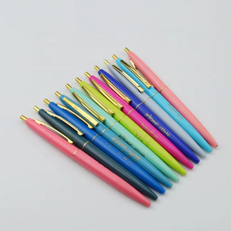 Cheap Advertising Promotional  Simple Personalized Transparent cheap blue plastic barrel ball pen with gold clip