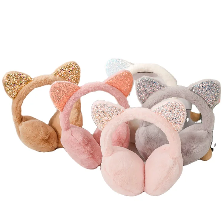 Новинка, креативный плюшевый детский теплый чехол для ушей с блестками и кошачьими ушками, зимний холодный чехол для ушей