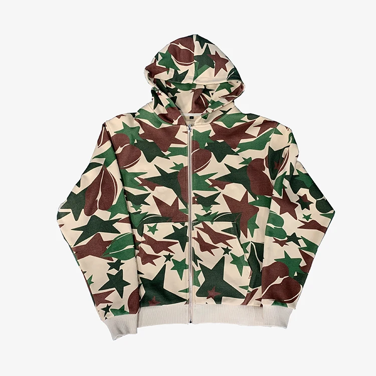 Custom Oversized Heavyweight French Terry Cotton Full Zip Up DTG Printing Mens All Over Print Hoodie