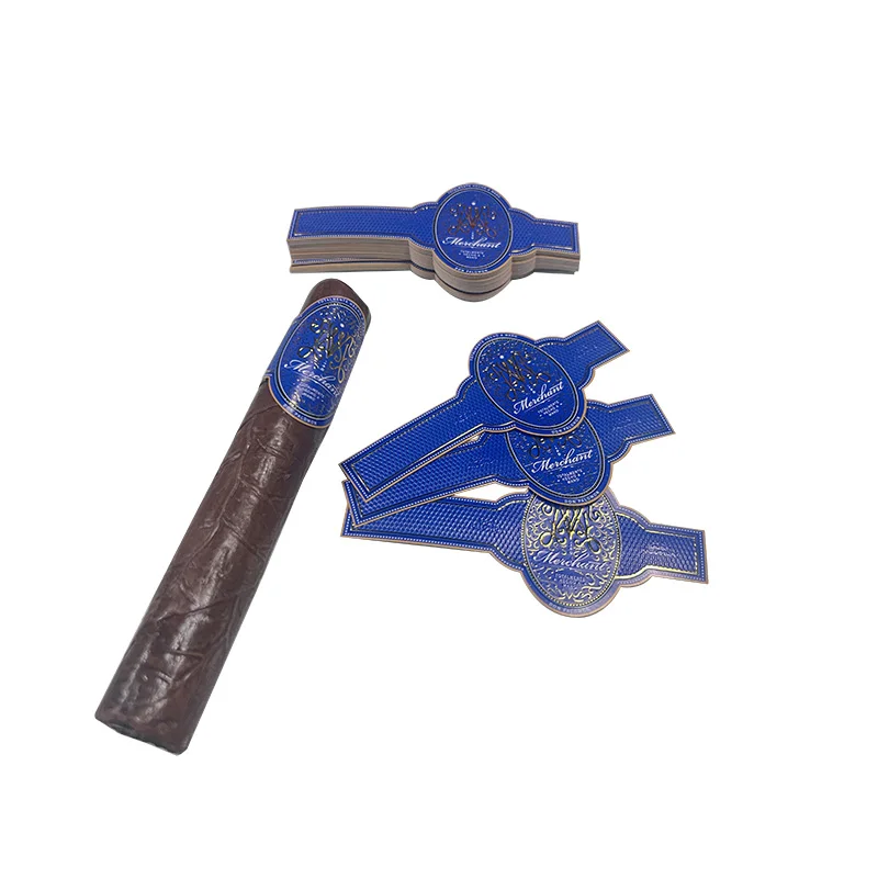 Custom Adhesive Cigar Ring Label with Gold Foil Embossed Logo Soy Ink Flexography Band Label for Stickers