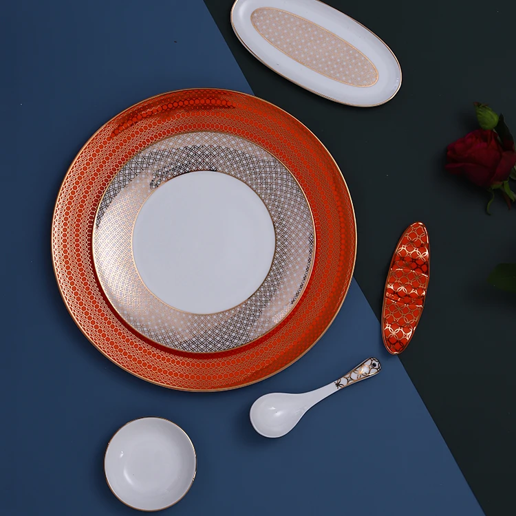 Yellow color decal bone china plates design restaurant dining plate durable porcelain plate & dish