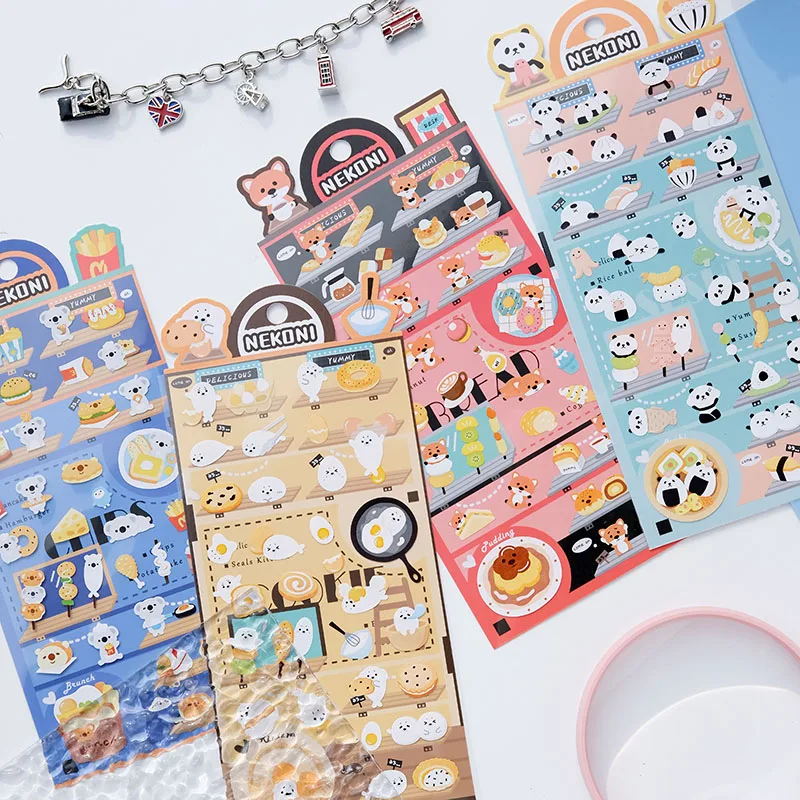 Nekoni Paper Stickers Panda Seal Koala Fox 2D Stickers Sheet Original Creative Designs Animal Cooking Decals Stickers Decals