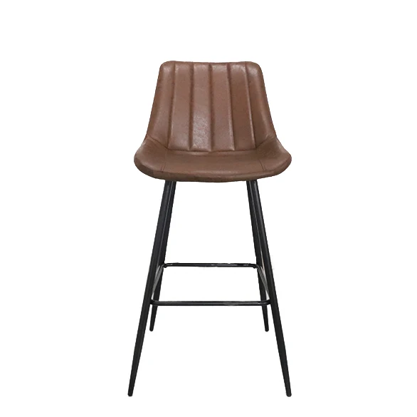 Vintage Luxury Nordic Home Kitchen Modern Brown Nigh Club High Metal Chair Pu Leather Fabric Bar Stools