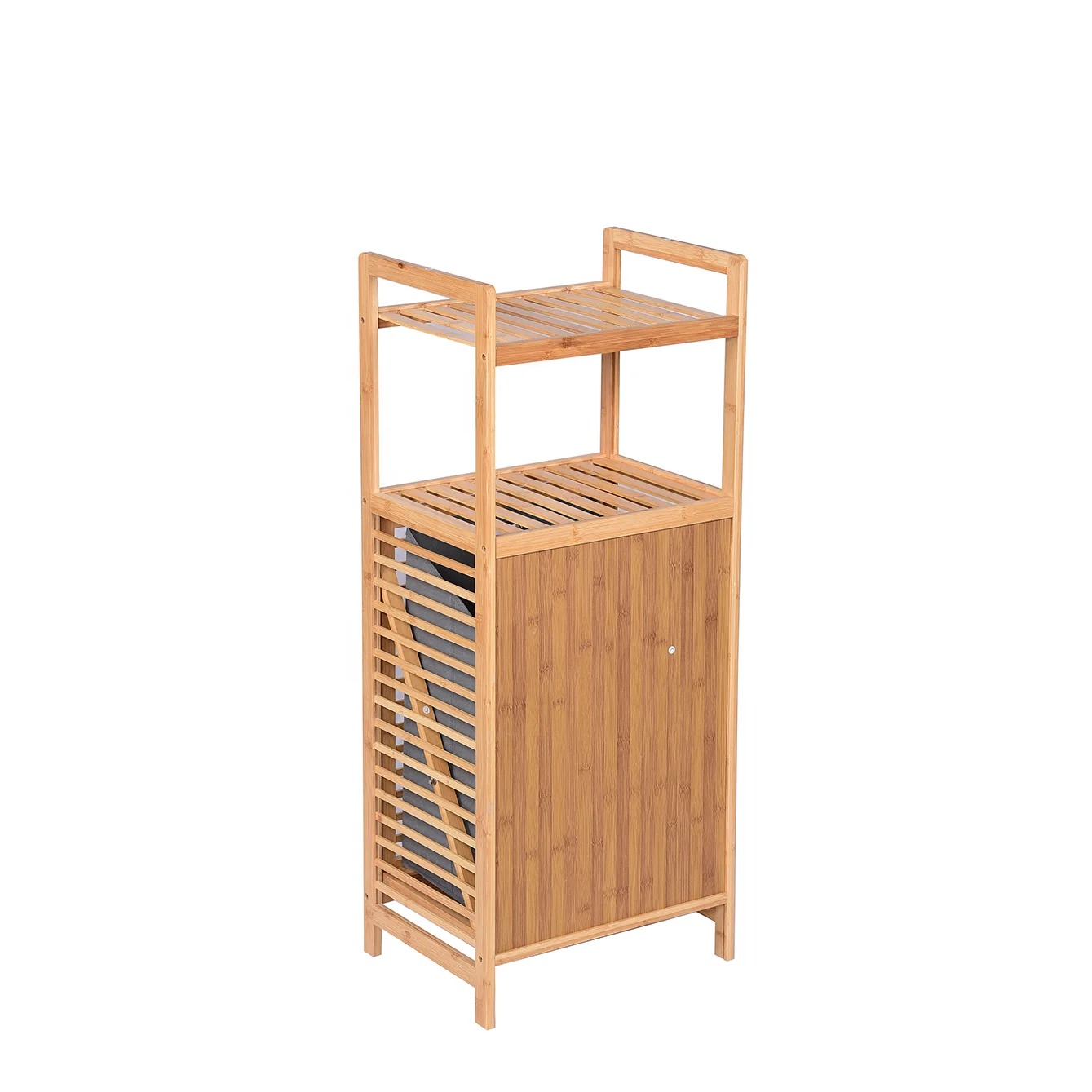 Hot Sale 2 Tier Bamboo Shelf Bathroom Storage Rack with Removable Inner Fabric Basket for Home