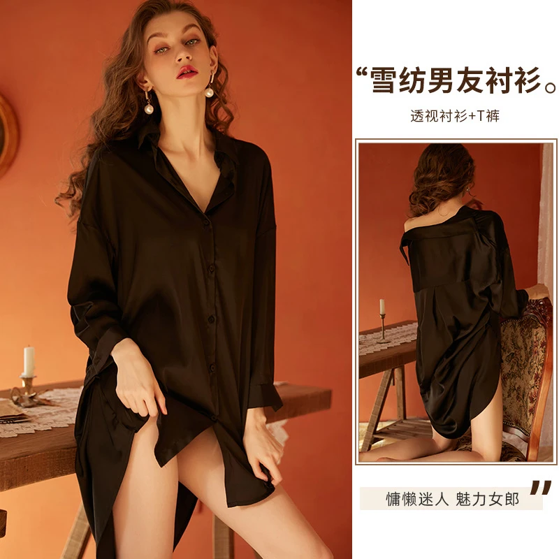 Chinese Manufactured Satin Silky Pajamas Solid Color Long Sleeves Pajamas Silk