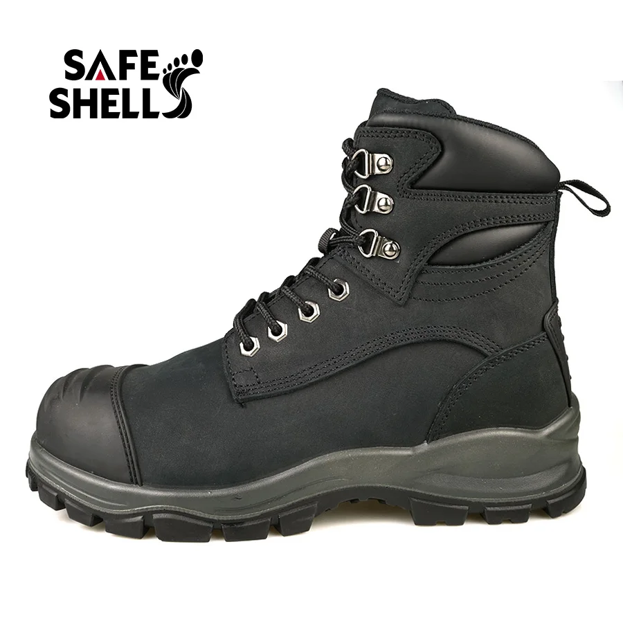 Australia Black Nubuck Leather Work Shoes Men Work Time Steel Toe Dual Density Top Layer Nubuck Leather Safety Shoes