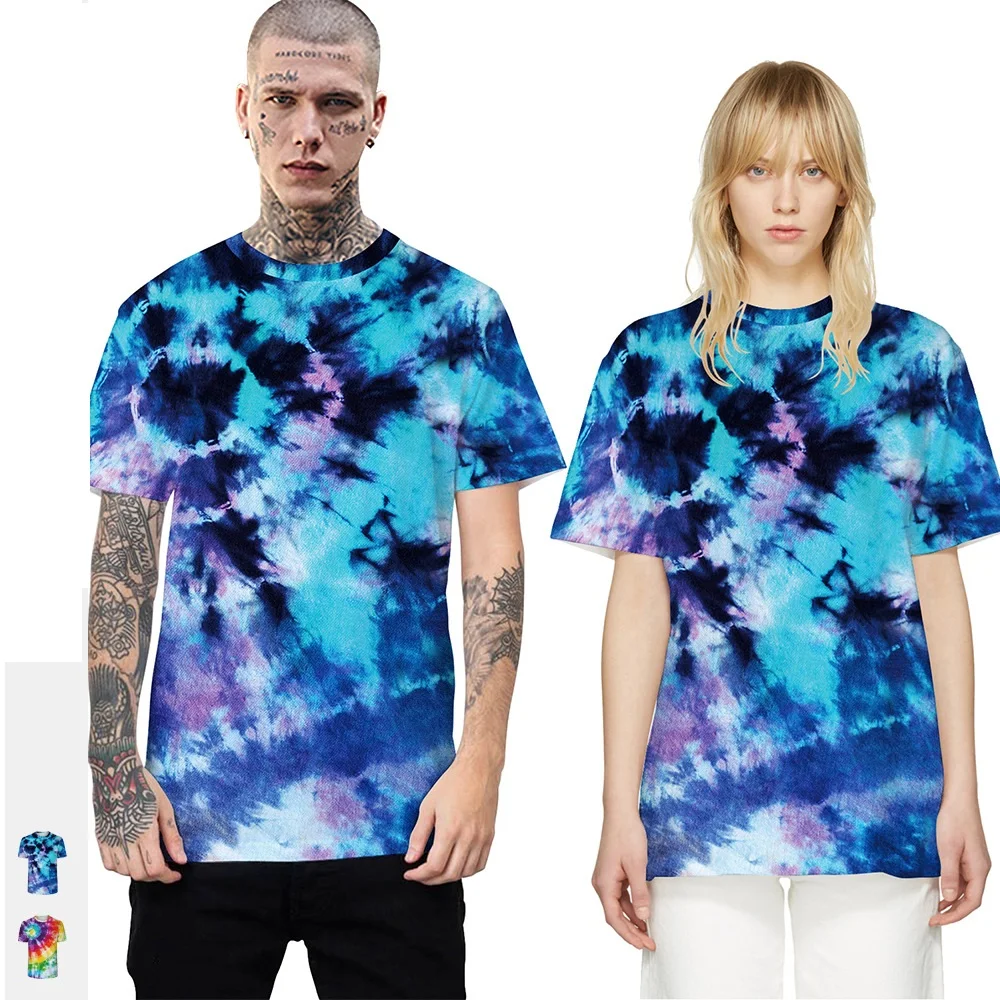 
hot sale collarless O-neck 3D heavy screen print t shirt tie dye 