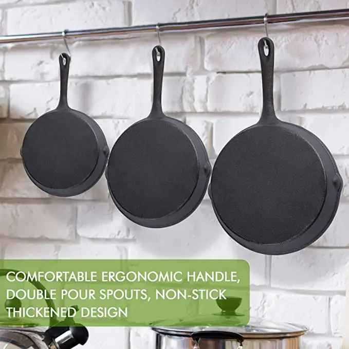 Vegetable Oil Coating Cast Iron Frying Pan 6inch Cast Iron Skillet 3 Pcs Pre-Seasoned Cast Iron Grill Skillet Fry Pan Set