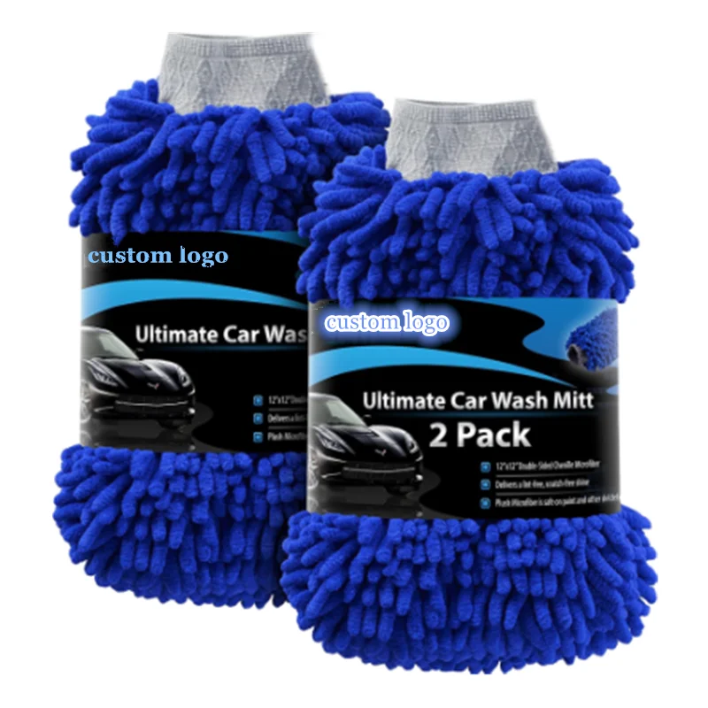 Quality customized 2-Pack Chenille Wash Mitt Glove With Custom Packing Wholesale Microfiber Wash Mitt