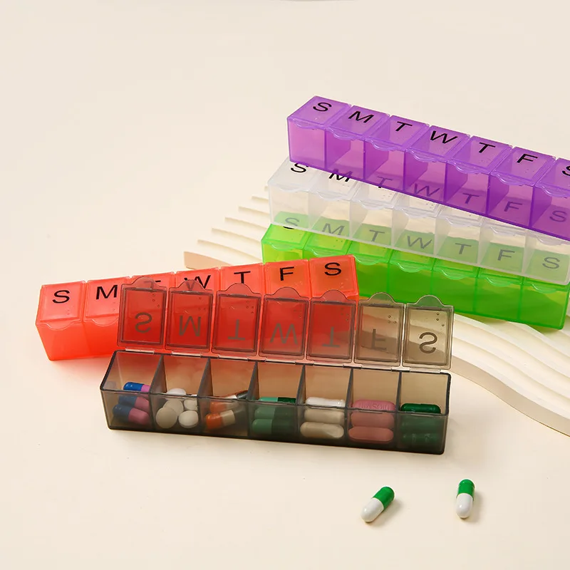 Hot sale Plastic weekly Pill Box 7 compartments tablet planner Daily tablet organizer with braille for daily life