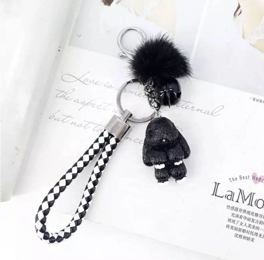 
Cute rabbit from resin, keychain of mink fur, globular cartoon key for keys in the form of a rabbit for women, 
