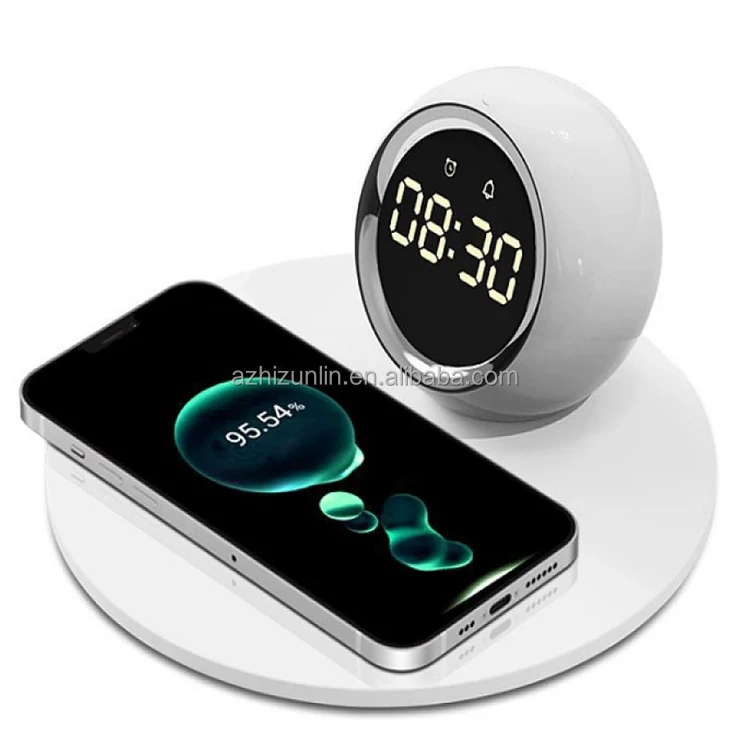 Новый Креативный светодиодный Bluetooth динамик сигнализация 3 в 1 Беспроводные часы 15 Вт Беспроводная зарядка с ночным светом