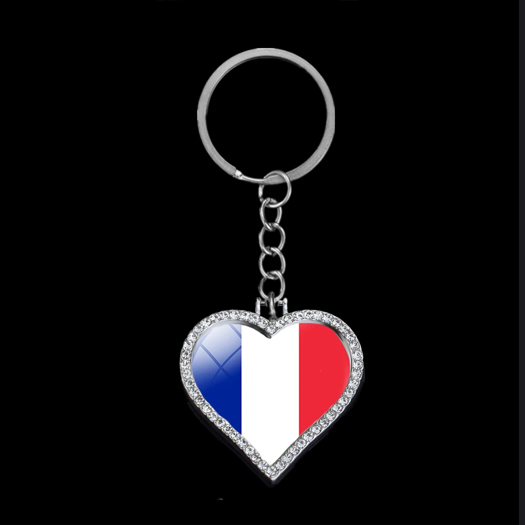 Heart Flag Rhinestone Key Chain Bling Ring for Women Afghanistan Syria Turkey France Palestine Lebanon Iran Craft
