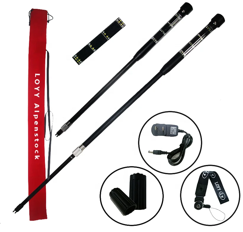Multifunctional Adjustable Telescopic Aluminum Alloy Hiking Walking Stick Trekking Pole Alpenstock With Strong Lights