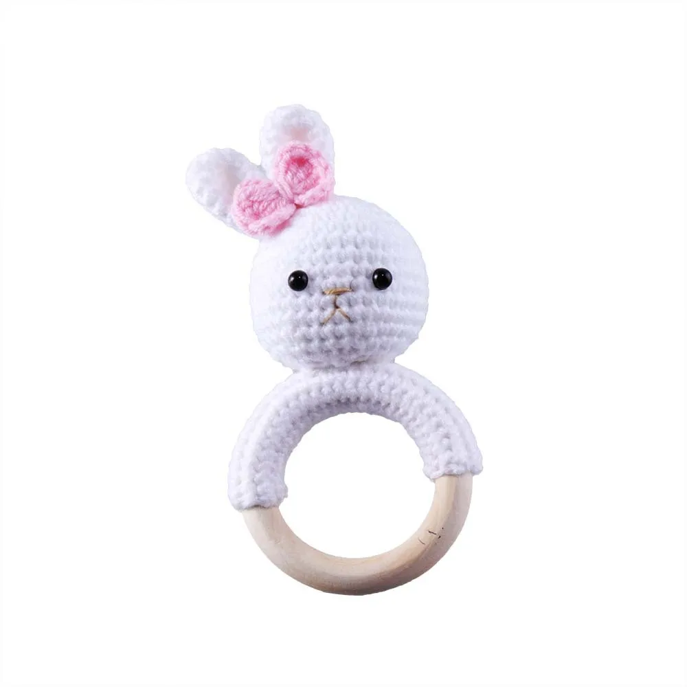 cute frog cotton wood baby ring crochet rattle for
