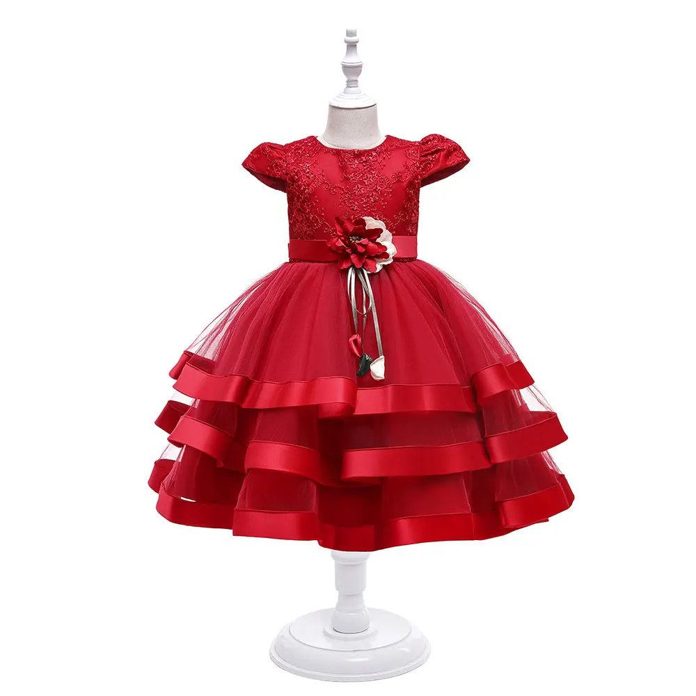 3300 Good quality kids dress birthday party 6 years girls princess gown light blue flower children dress