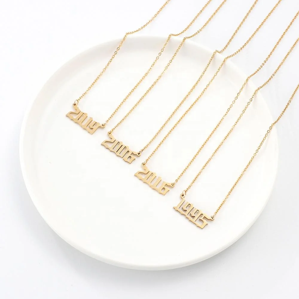 New Design Personalized Custom Number 1985-2020 Stainless Steel 18K Gold Plated Birth Year Necklaces For Women