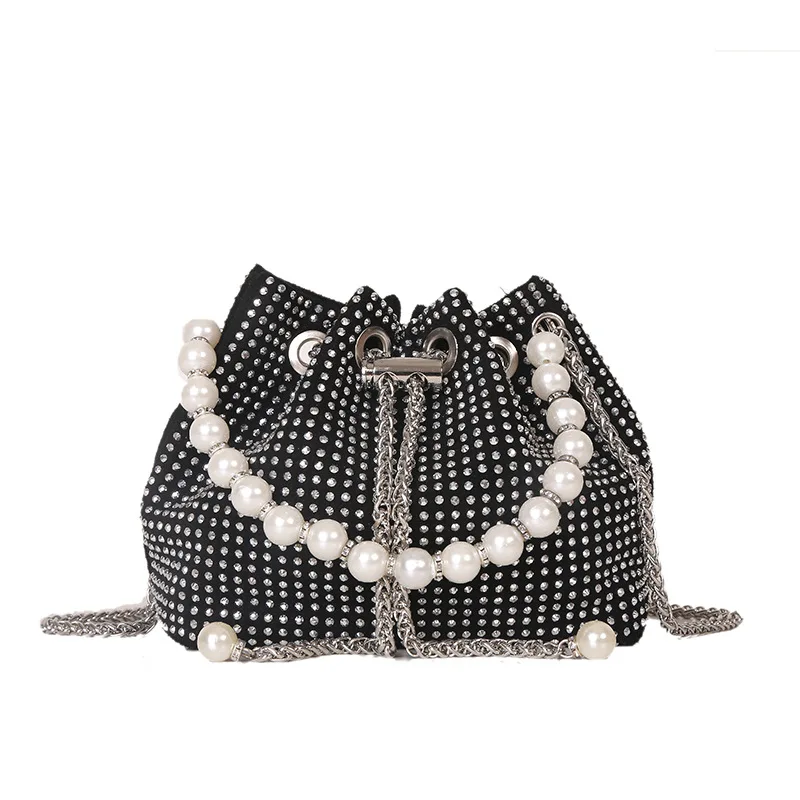 Shining Crystal Small Bucket Bags Women Designer Fashion Diamonds Chain Crossbody Bag Lady Evening Party Clutch String Handbags