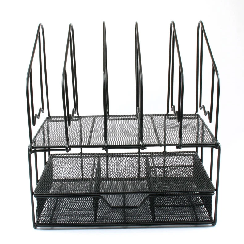 Organizador de archivos de escritorio de oficina de metal negro File Holder