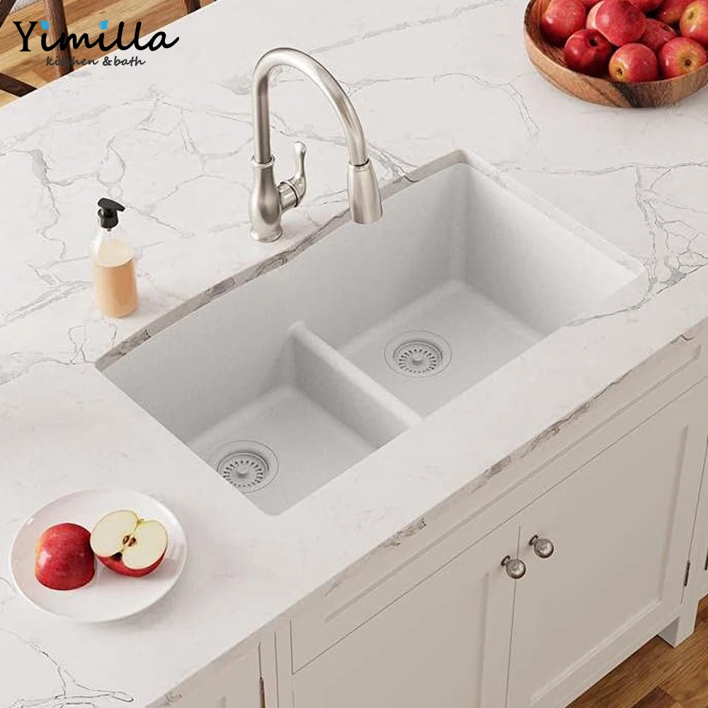 Hot sale South America CUPC/UPC sink drainer Undermount Double Equal Bowl Quartz Kitchen Sink in light grey