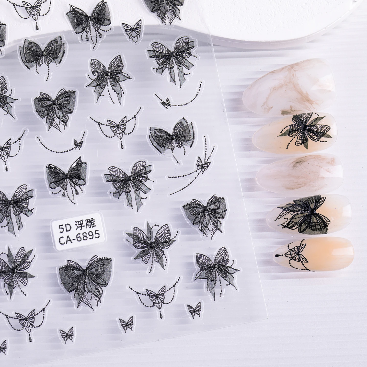 5D Nail sticker Ribbon bow black white thin tough bow ballet shoes DIY nail stickers