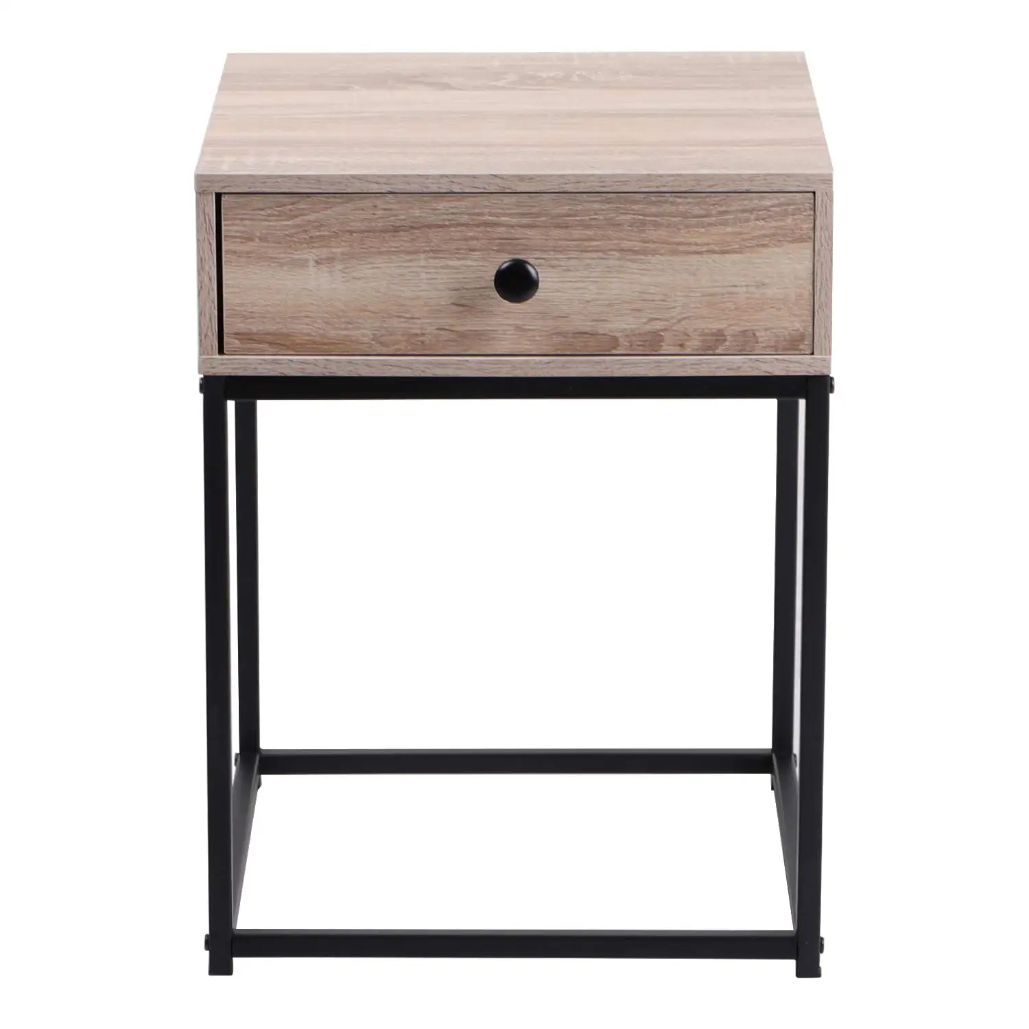 Ready Assembled Russian Oak Bedside Table Wooden Navy Night Stand Metal Wide Night Light Nightstand