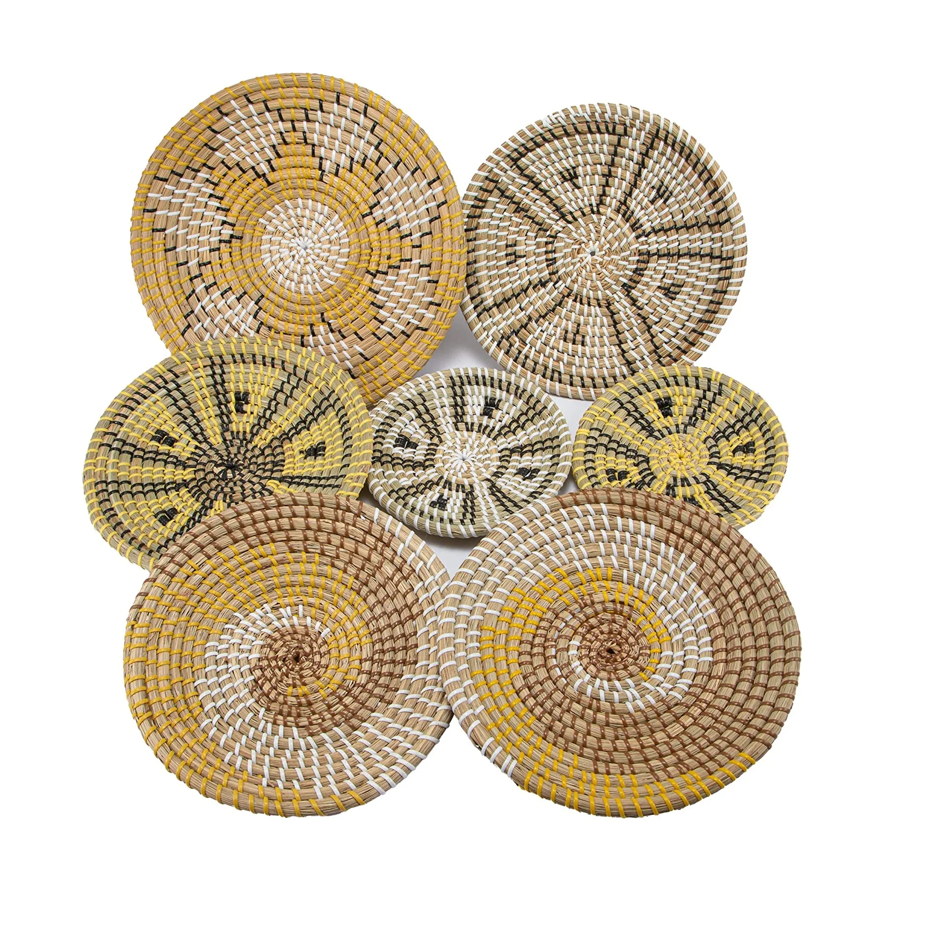 BOHO Handwoven Coiled Storage Basket on Wall Art Bamboo Woven Natural Rattan Seagrass Storage Baskets Wall Hangings Basket Decor