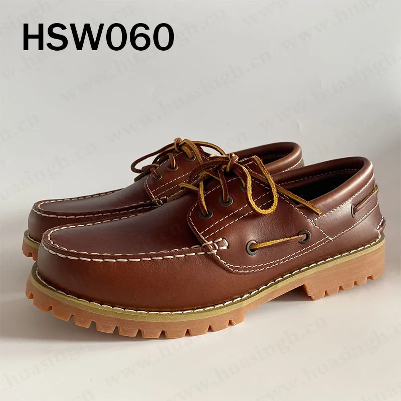 LLJ,Egypt market popular thick rubber sole moccasin shoes with shoelace hand-sewing full leather boat shoes HSW060