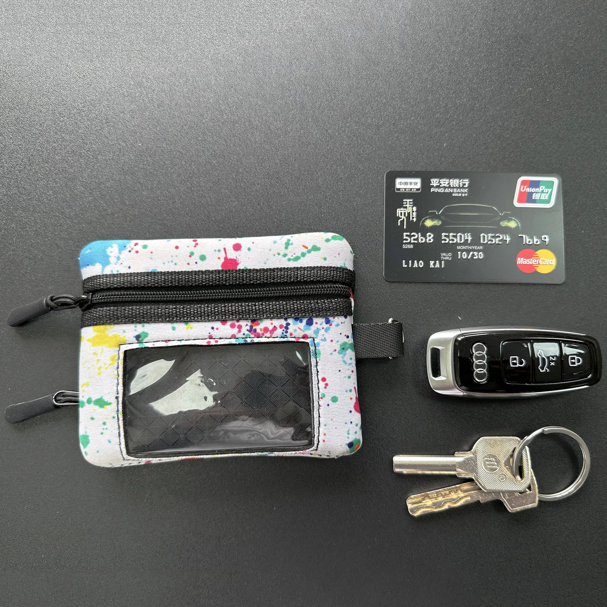 Wholesale Neoprene High Quality KeyChain Holder pouch bag PVC Clear Window Car Key Case Coin Pouch Bag