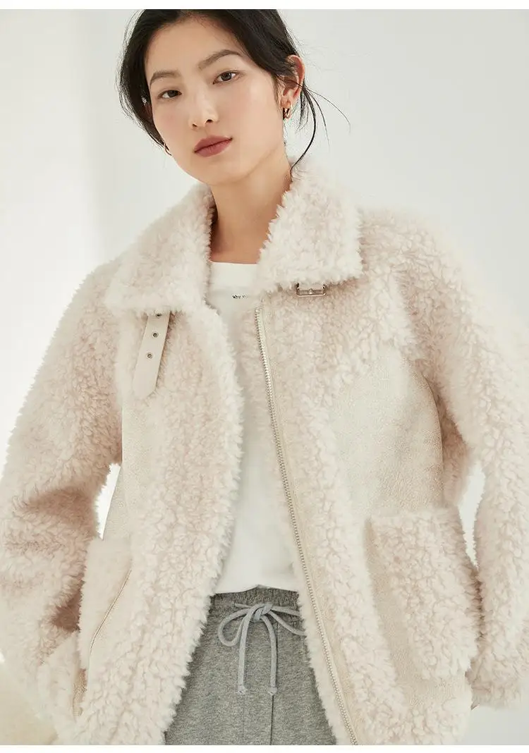 2022 New Winter Plush Coats For Women Lapel Plaid Short Cropped Faux Fur Jacket With Pocket