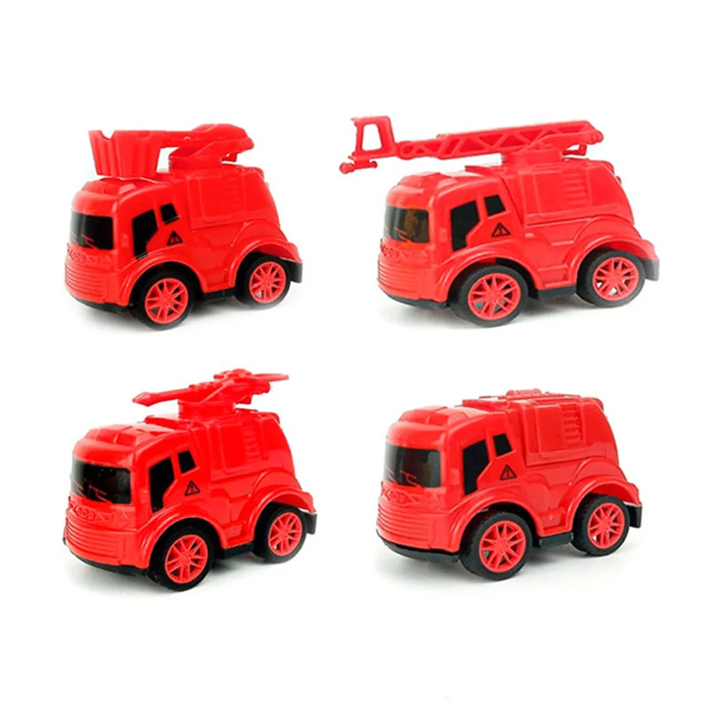 Hot Sale Plastic Children 4 Models Fire Engine Small Red Vehicle Friction Pull Back Series Mini Toy Car For Kids