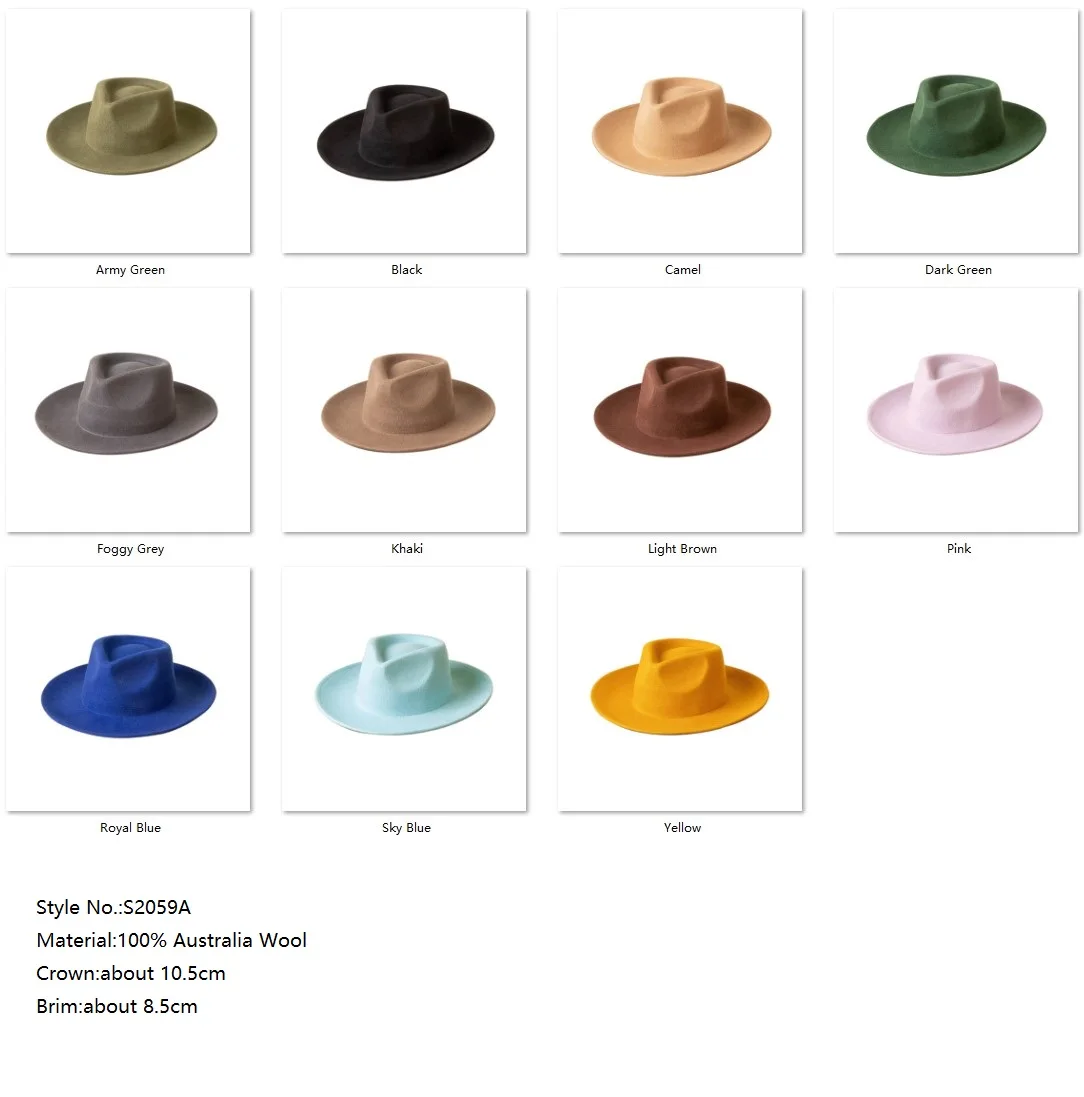 Custom Wholesale 2024 New Luxury High Quality Colour Sombreros Unisex Women Men Pure Wool Felt Fedora Hats