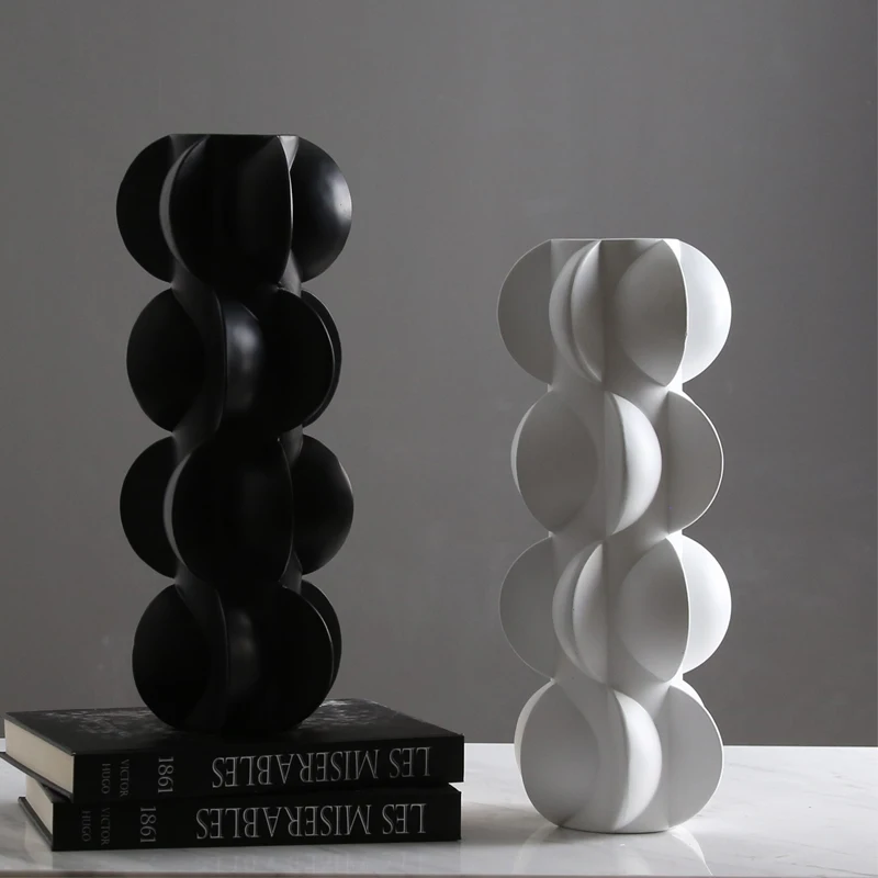 Minimalist Abstract Black White Art Crafts Unbreakable Circle Resin Vase For Home Decor