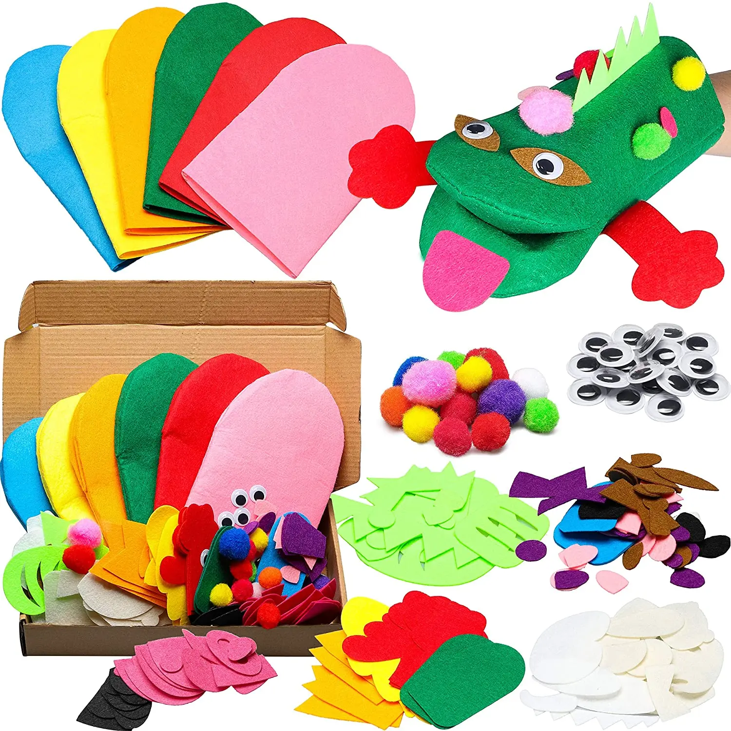 Kids Art Craft Felt Sock Hand Puppet Creative Make Your Own Children Felt Craft Kits Role Play Party DIY Hand Puppets Making Kit