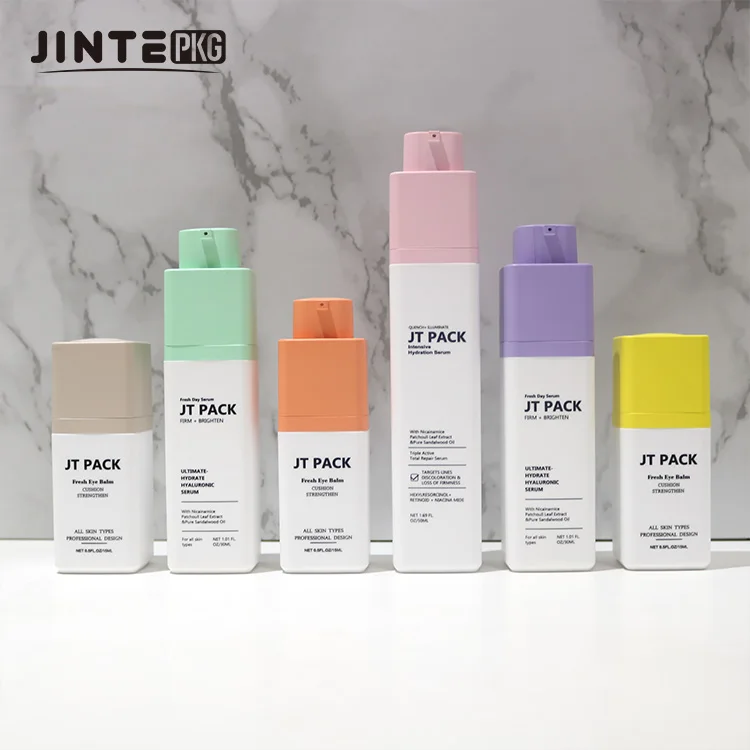 Square Plastic Cosmetic Packaging Bottle With Twist Up Pump For Skincare Serum Cream