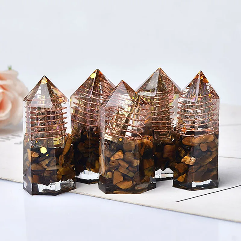 Natural Crystal Gravel Tiger Eye Stone Resin Crystal Point With Bismuth Ore Healing Stone Obelisk Crystal Pillars For Meditation