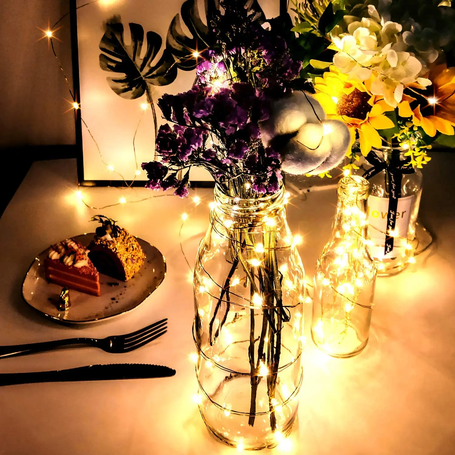 12 Pack Led Fairy Lights Battery Operated String Lights Waterproof Silver Wire 7 Feet 20 Led Firefly Starry Moon Lights for DIY