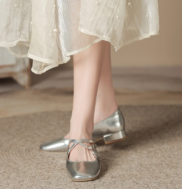 up-5092r 3cm Women Low Heel Shoes 2024 Summer Square Toe Slip on Casual Flats Outdoor Shoes for Ladies