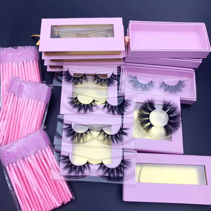 
wholesale 3d Mink eyelash with baby pink case different styles lash boxes 