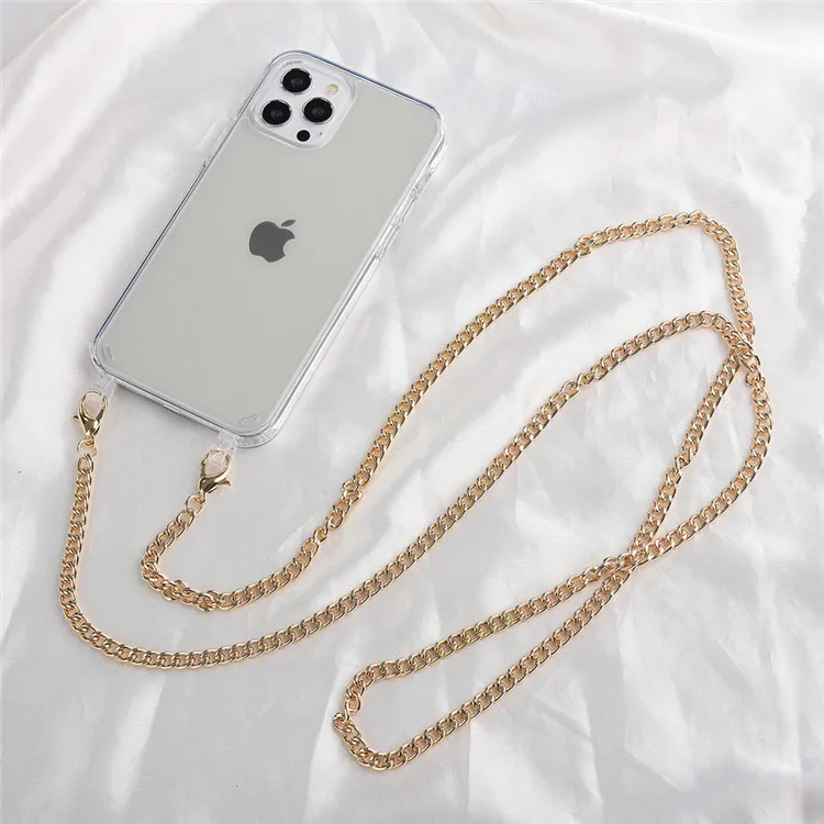 
Softness Tpu Cell Phone Covers For Iphone X 11 12 pro max Necklace Crossbody Phone Case With Stainless Steel Chain 