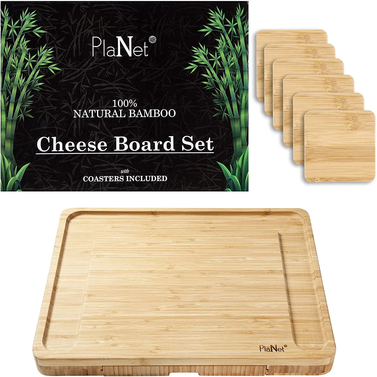 
King-size bamboo cheese board with coasters 