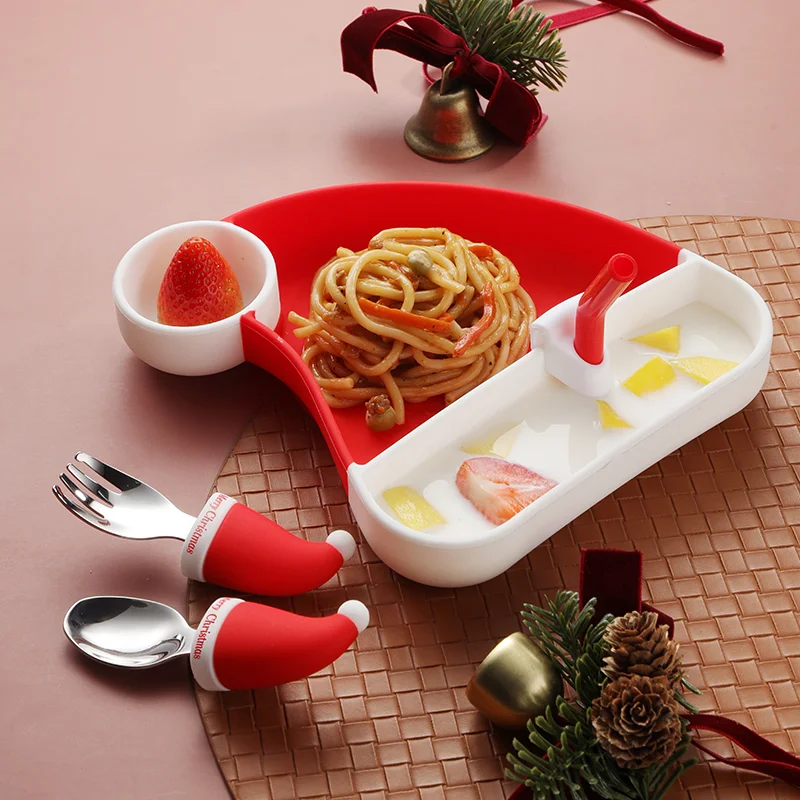 2023 Christmas new design food grade silicone kid non slip kid plate set